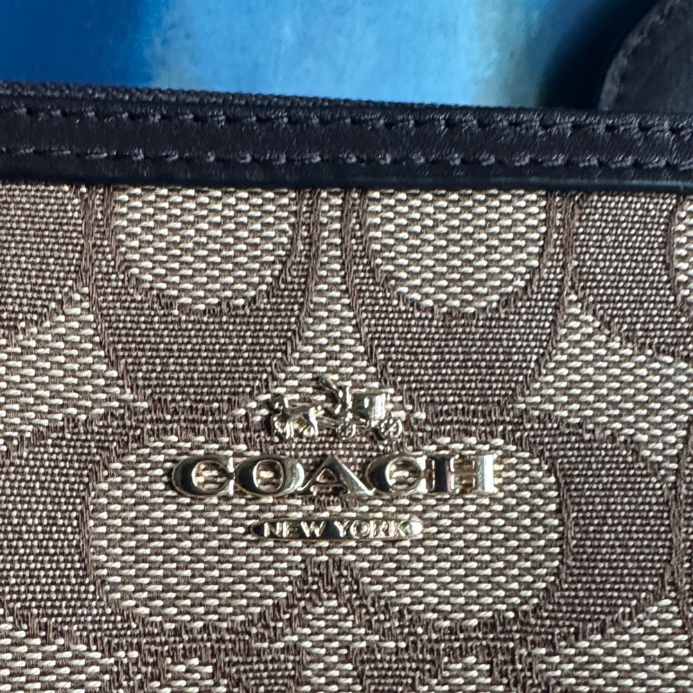 Coach Tan and Black Signature Crosby Carryall Satchel Purse Bag - Picture 4 of 15